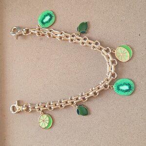 Gold Charm Purse Chain with green fruit accents